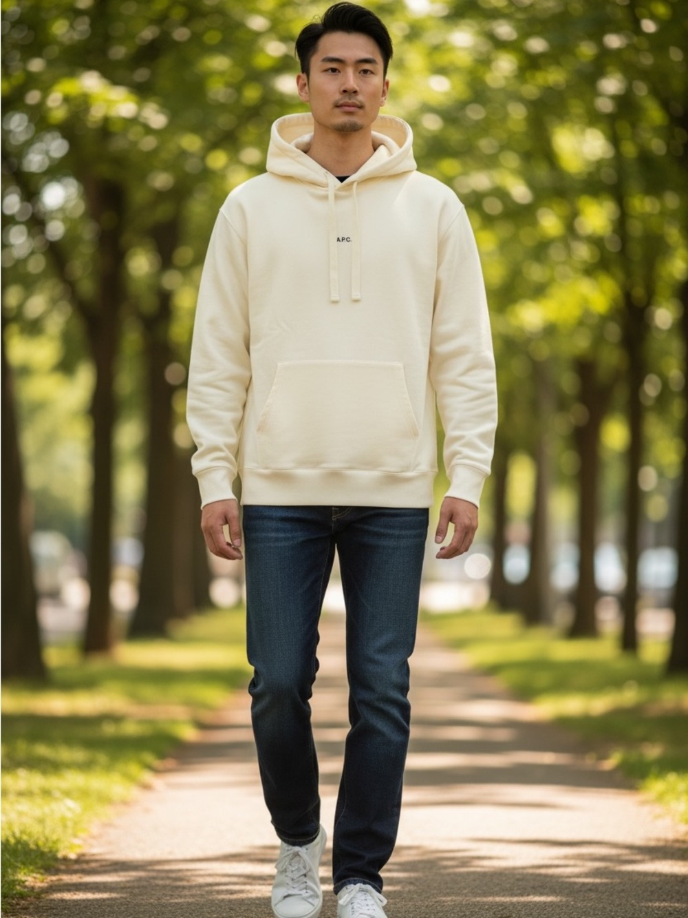 A.P.C. Cream Hoodie with Minimal Chest Logo